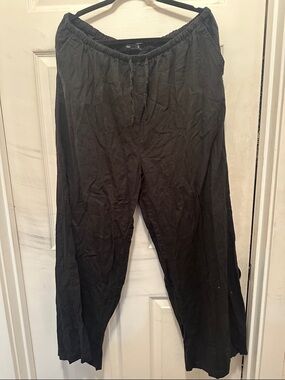 Fox Black Linen Rayon Wide Leg Drawstring Pants